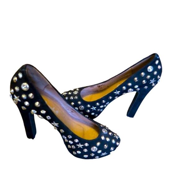 Jeffrey Campbell Black Suede Silver Studded Celestial Platform High Heels NEW - Picture 2 of 4